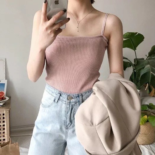 HUES.ID Tank Top Tali Polos Wanita Import Gaya Korea 4034