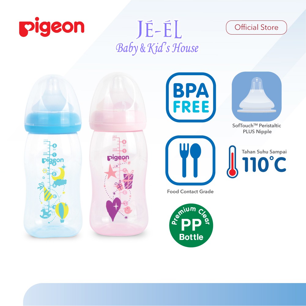 Pigeon Softouch Premium Clear PP Bottle - Botol Susu Pigeon Premium Clear Peristaltic Plus 240 / 160