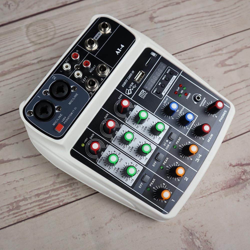 Mixer 4 Channel Muslady Professional Compact Mixing Console Mixer 4 Channel Phantom Power 48V - AI-4 - White