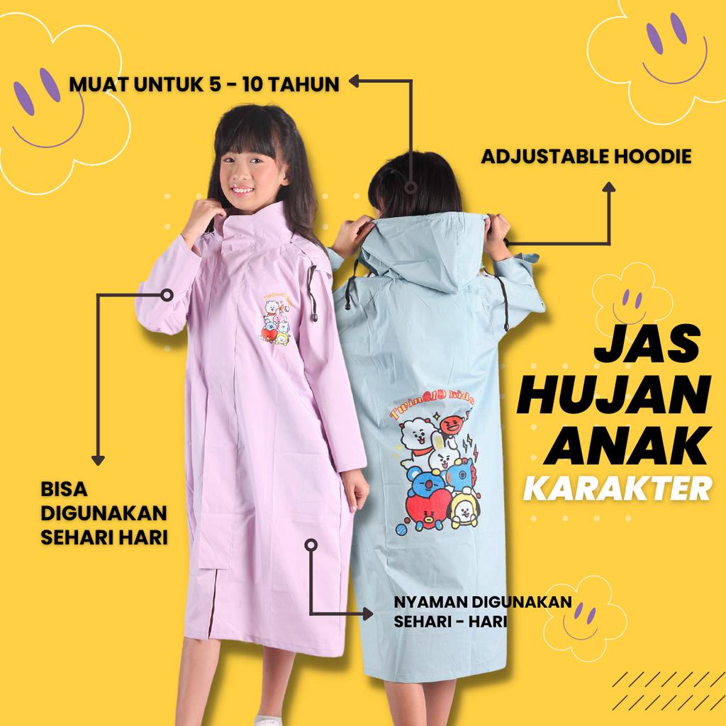 Jas Hujan Anak Karakter Hoodie Murah Bahan Taslan Lengan Polos Jas Hujan Dewasa Warna Mantel Rain Coat Murah Bahan Import Berkualitas