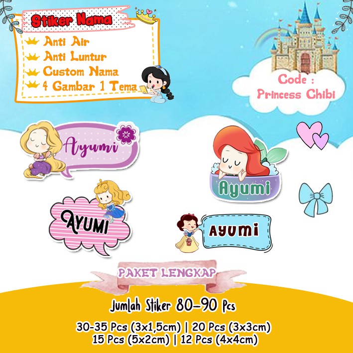 

80-90pcs Stiker Nama Waterproof Lucu