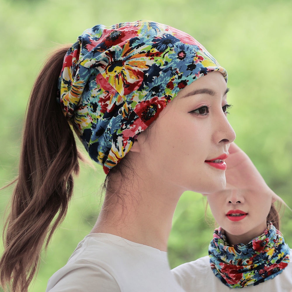 Baotou cap women's thin summer ice silk headgear outdoor sports neck sleeve printing turban cap pregnant women confinement cap