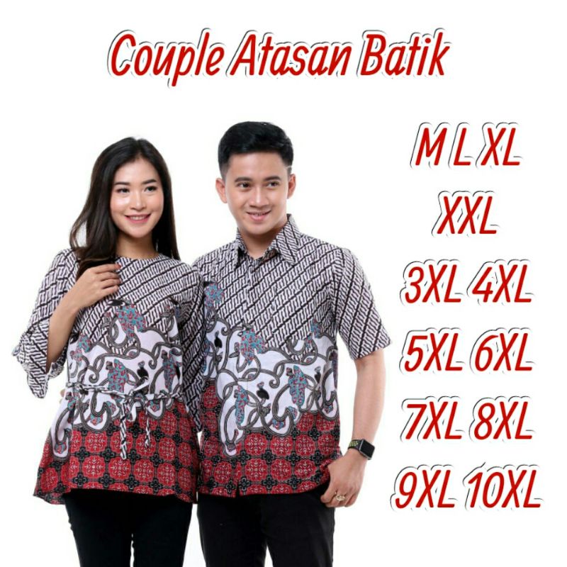 CJA13 Atasan batik pria wanita hem blouse dress sarimbit pendek JUMBO couple sania maura MORENA M-10XL super jumbo big size seragam baik bahan katun prima premium batik pekalongan