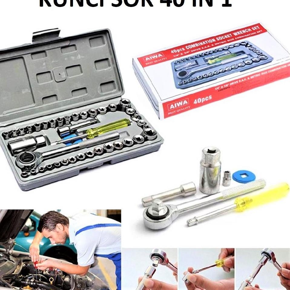 HOPE STORE - [ BAYAR TEMPAT ] Kunci Sok Set 40 Pcs ( 1/4 inch )Socket Full Lengkap Socket Toll Kit Pas Ring L Motor mobil