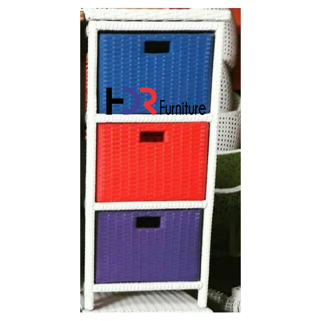 Rak laci susun 3 slot rotan sintetis