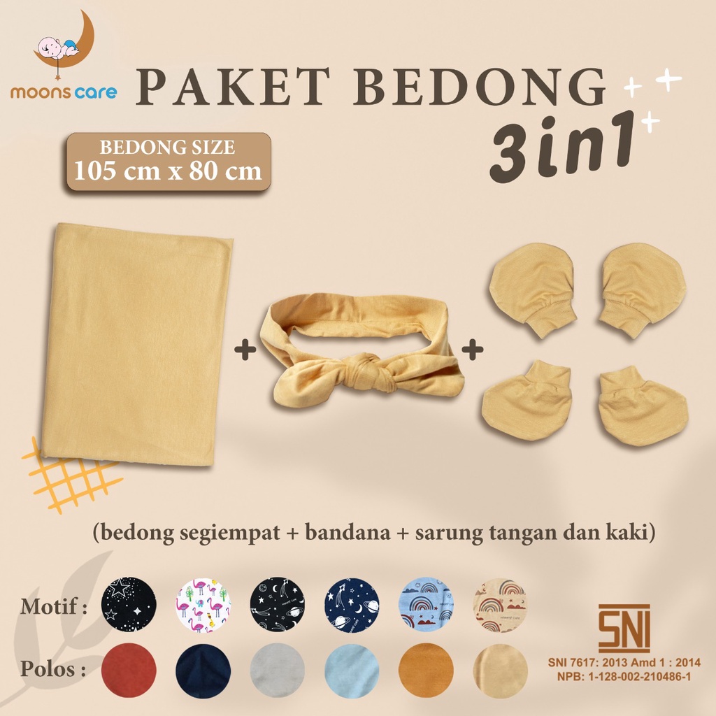 Paket bedong 3in1 Moonscare Swaddle Newborn set 3in1 (Bedong Topi kaos kaki) Swaddle Knot hat/bandana Mitten and booties  KUALITAS PREMIUM Bedong Motif Segi Empat   MOONS CARE