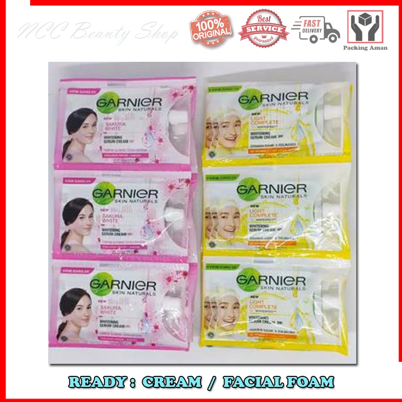 [SACHET] * NCC * GARNIER Whitening Serum Cream Saset Sakura White With UV Light Complete Facial Foam Krim