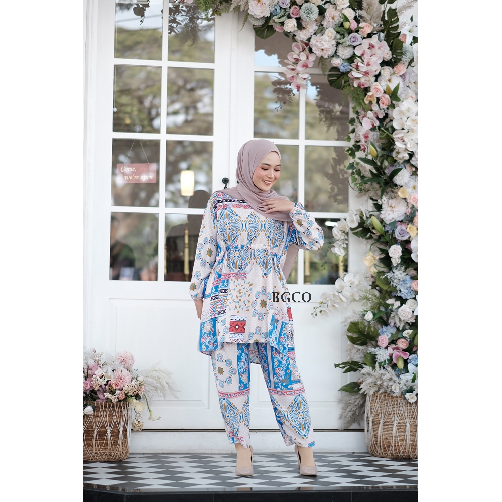 [COD] Nia One Set Abstract by BGCO.ID || Setelan Rayon Premium Wanita Oversize Daily Home