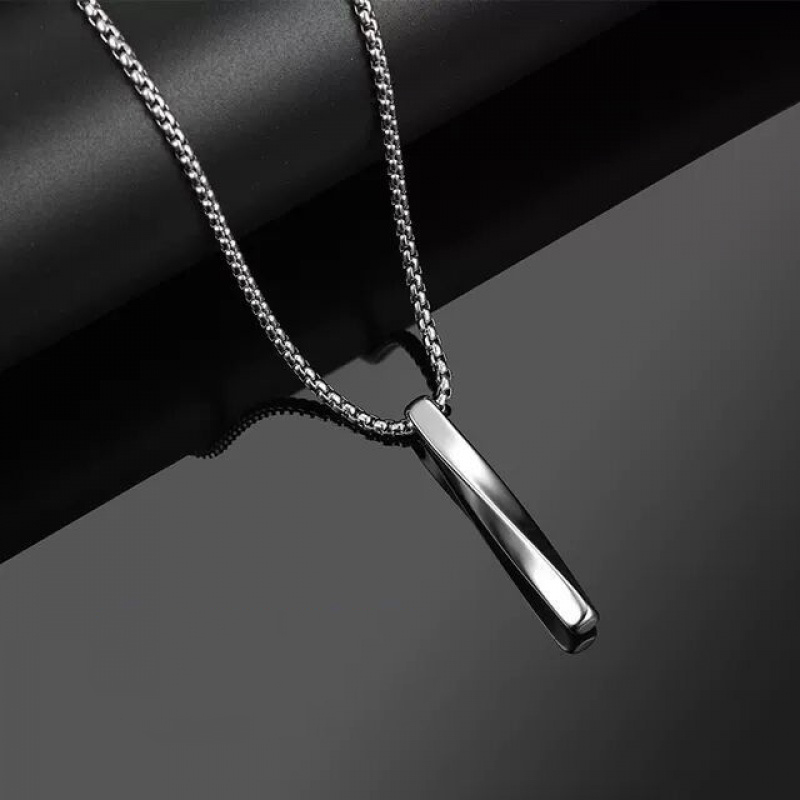 Kalung Liontin Bentuk Persegi Panjang Spiral Bahan Stainless Steel Gaya Hip Hop Untuk Anak Laki-Laki Dan Perempuan
