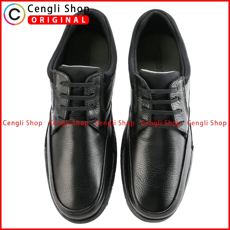 SEPATU OBERMAIN PRIA ORIGINAL PANTOFEL FORMAL KULIT ASLI HITAM OM06