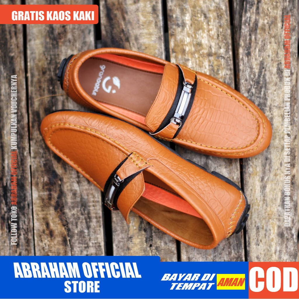ABRHM x MOKAS Sepatu Casual Slip on Kasual Formal Pantofel Kulit Asli Pria Kerja Kantor Kondangan Anti slip