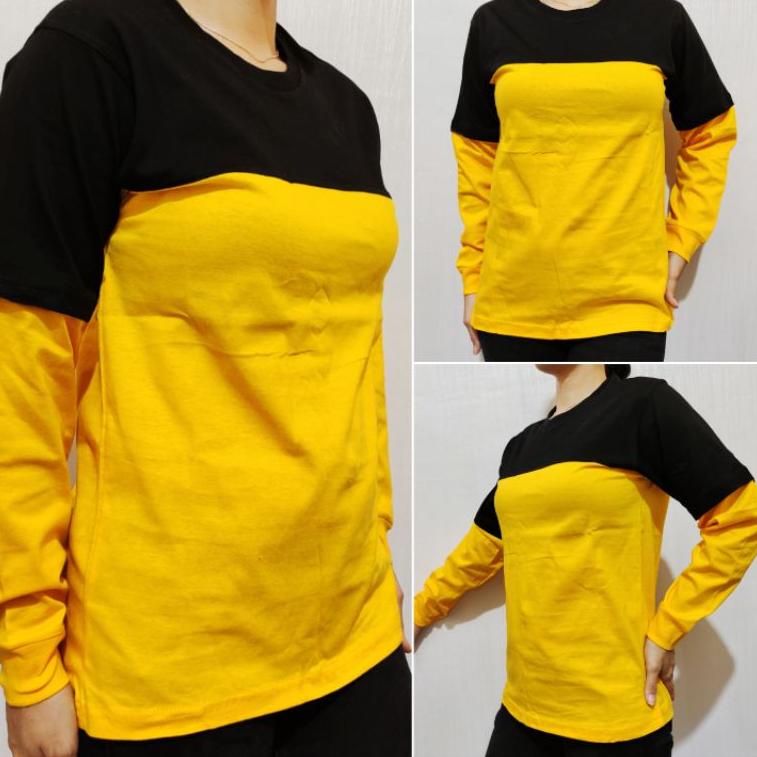 ✲ Kaos Polos Kombinasi Longskate Pria Wanita Lengan Sambung Panjang rib size M L XL XXL ♀