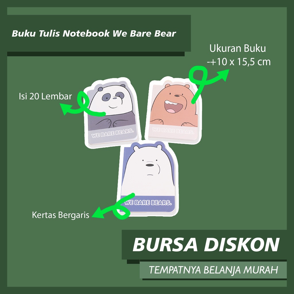 

Buku Saku WBB Notebook We Bare Bear Note Jurnal Catatan Kecil Beruang Panda Ice Bear Grizzly