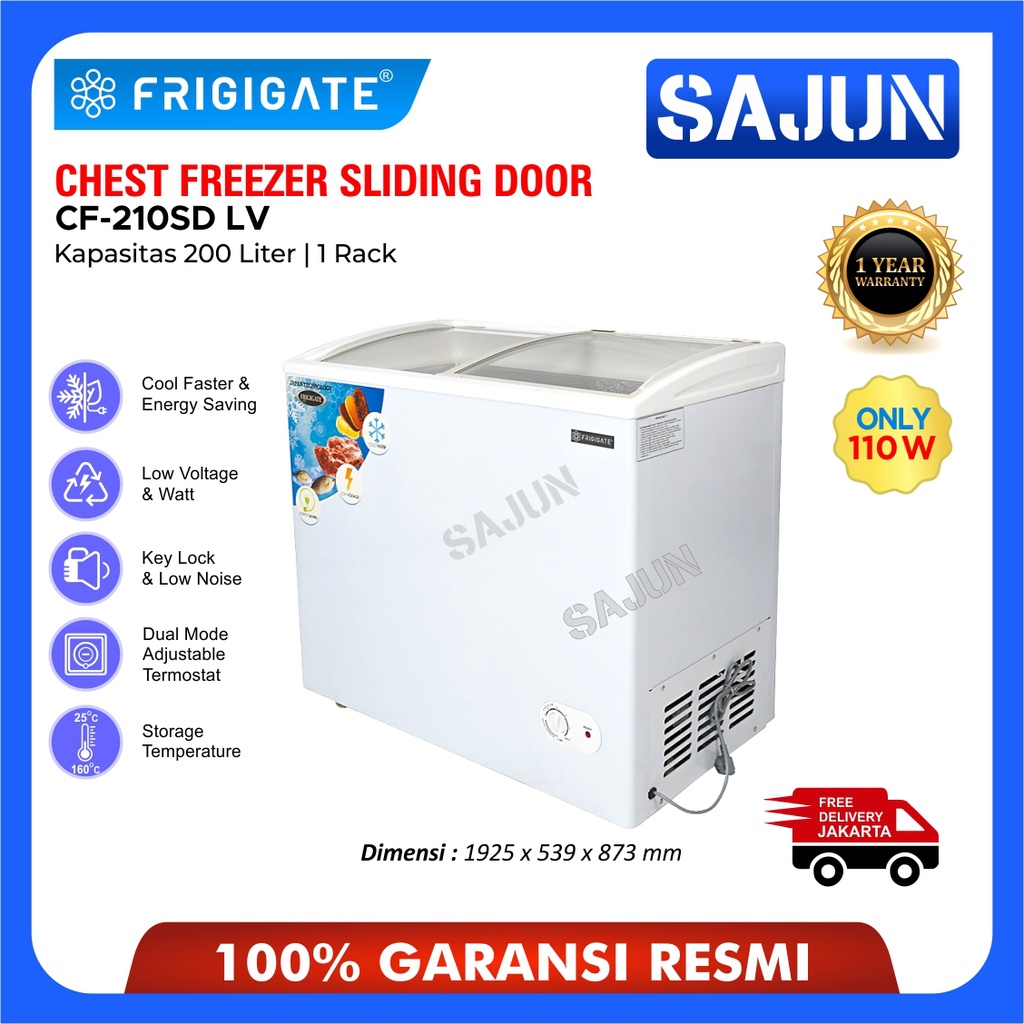 FRIGIGATE CF-210SD LV Chest Freezer Sliding Door 200Liter CF210 Cooler