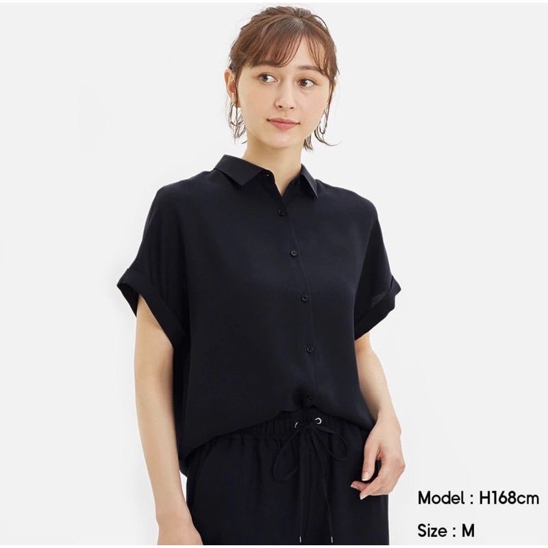 Kemeja Wanita GU by Uniqlo Airy Short Shirt - Baju Kemeja Wanita Lengan Pendek Polos Original-1