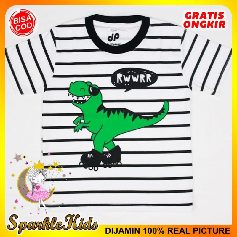 SparkleKids Baju Anak / Kaos Anak Laki-Laki Motif Dino Salur White 1-10 Tahun