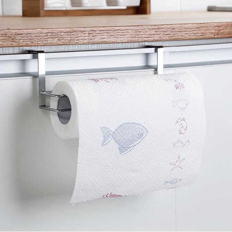 Kitchen Bathroom Cabinet Door Hanging Rack Paper Towel Holder Multi-function Metal Storage Rack