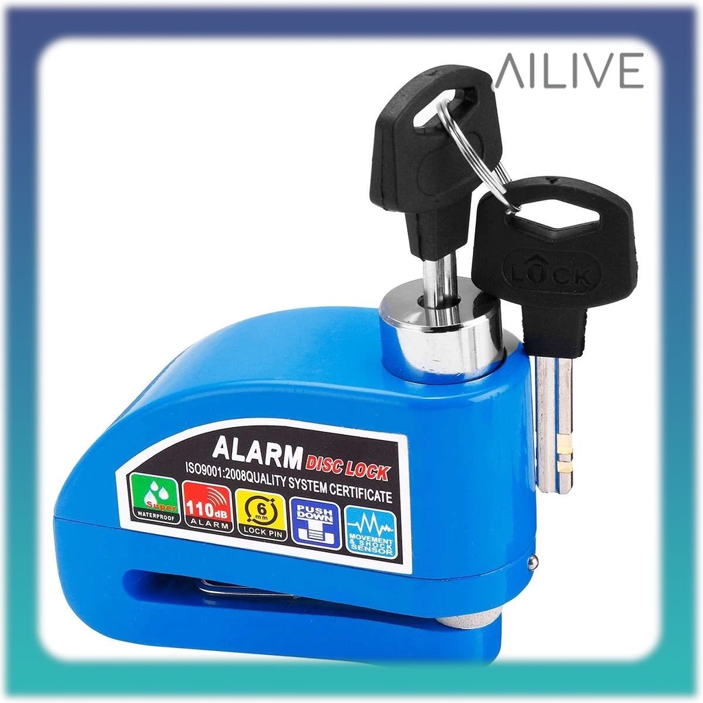 Gembok Motor Alarm Cakram Anti Maling Honda Yamaha Suzuki Bisa Semua Jenis Motor Kunci Sepeda Alarm-Biru
