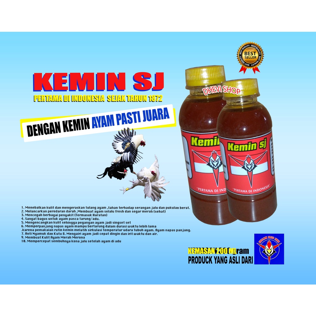 KEMIN SJ 200ml-MENEBALKAN KULIT AYAM,, MEMBUAT KULIT MERAH MERONA-DOPING AYAM ADUAN,,OBAT AYAMADUAN,