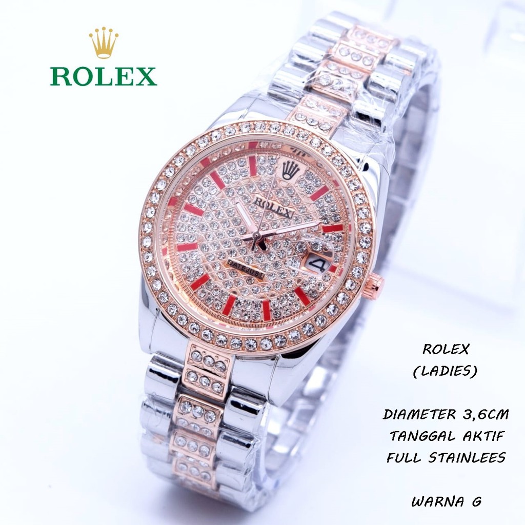 JAM TANGAN WANITA ROLEX RANTAI DIAMOND TANGGAL AKTIF