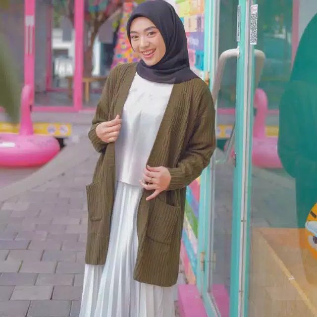 Long Cardigan Belle Rajut Oversize | sadiwa Wanita | Cardi Kantong | Tunik Rajut