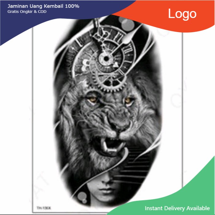 TATO TEMPORER LION CLOCK SINGA Temporary Tatoo palsu sticker tempel PRIA