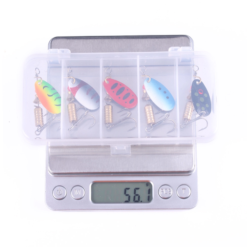 Hengjia 5pcs/Box Umpan Pancing Fishing Lure Alat Pancing Metal Spinner bait 4.5cm 5.2g Dengan Kail Treble Hook Fishing Set