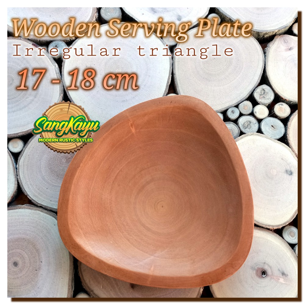 Wooden serving Plate 17-18 Cm Piring kayu segi tiga piring saji unik