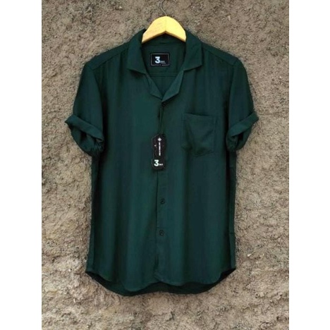 BASIC COLOUR SHIRT Kemeja polos Lengan Pendek Kasual Pria kemeja krah piyama pria polos original kemeja korea kemeja pantai hawai