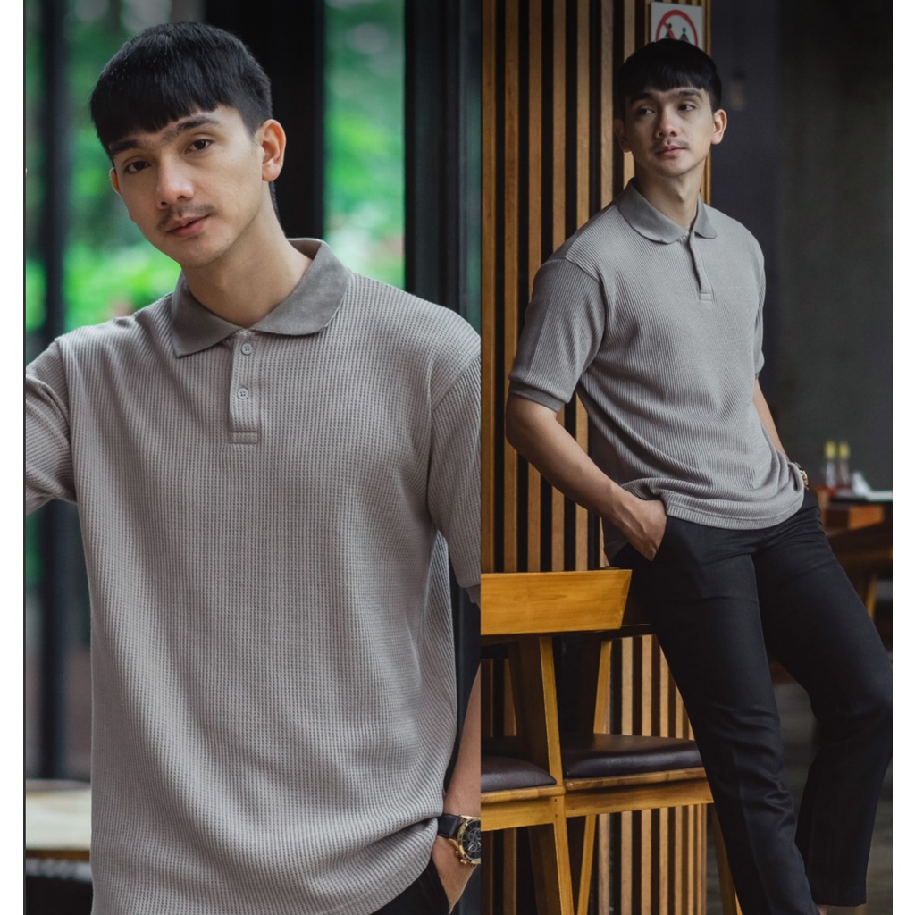 SHIBUYA POLO WAFFLE - Kaos Polo Waffle in Grey