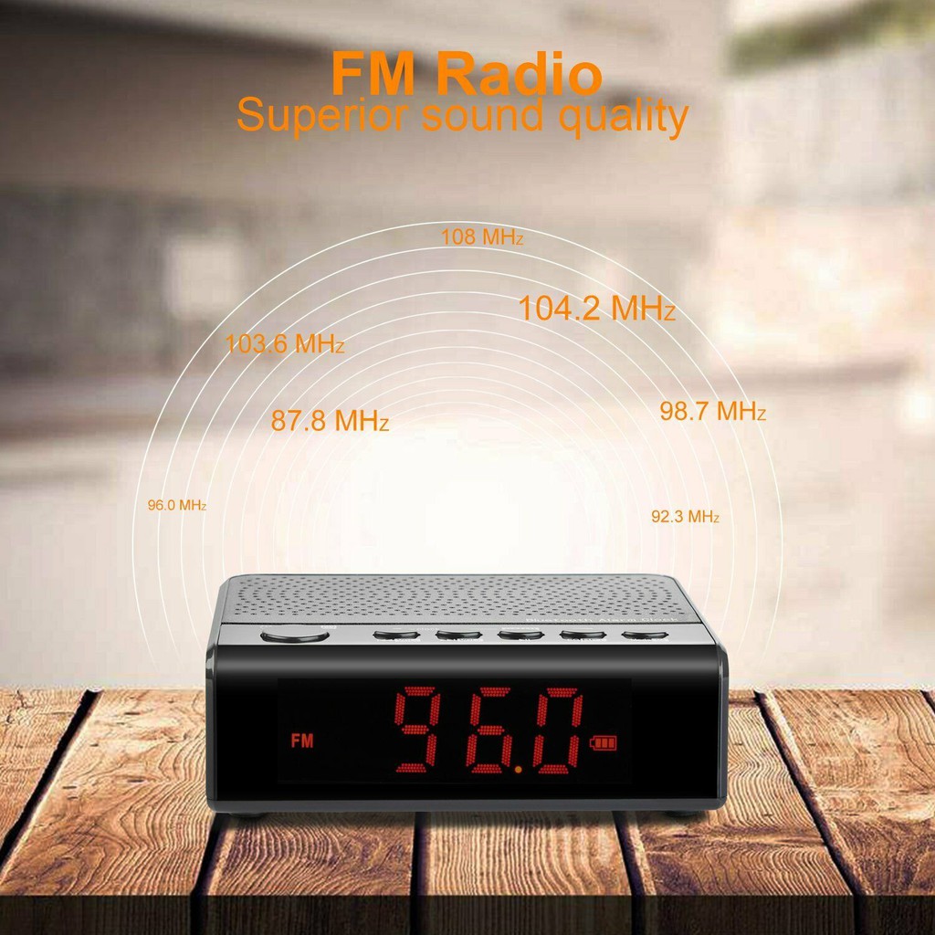 Alarm LED Clock Radio Audio Bluetooth Speaker FM Radio 6 Inch Large LED Digital Free USB Cable