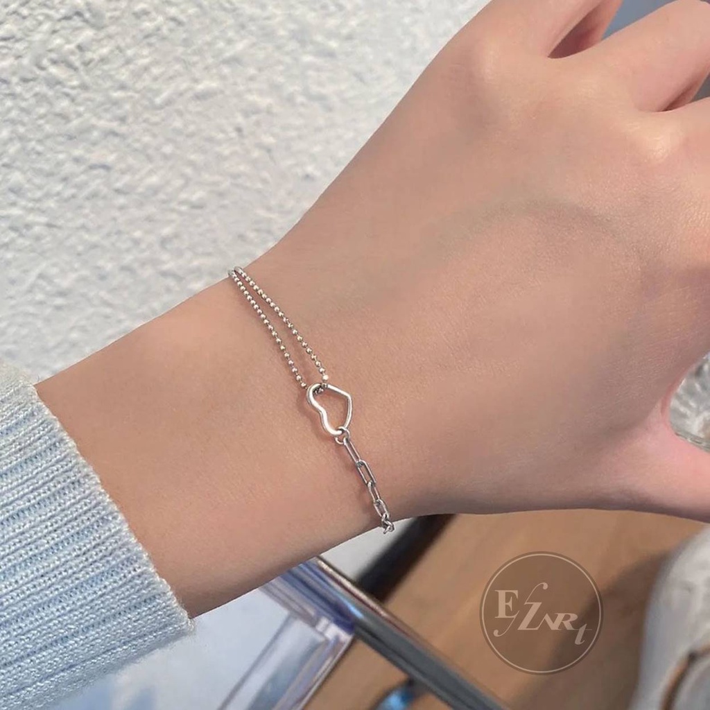 GELANG GEOMETRI ASIMETRIS CHARM LOVE / INFINITY / CIRCLE RANTAI OVAL LADA BAHAN STAINLESS STEEL ANTI KARAT