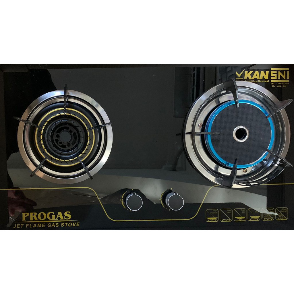 Kompor tanam progras 2 tungku gas / Kompor Tanam Kaca Progas / Kompor Gas 2 Tungku Mix Bara