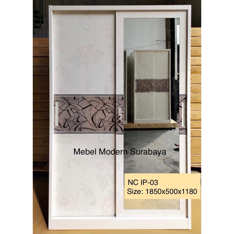 Lemari Pakaian Besi Sliding Kaca