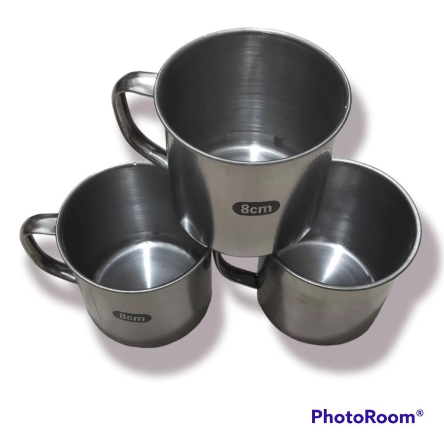 Cangkir Stainles Stell 8cm gagang / Mug Kopi Gelas Stainles