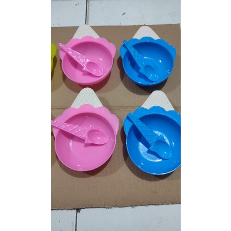 2Pcs Mangkok Es Krim Mangkuk Cemilan Es Krim Bowl Set Sunlife /  Ice Cream Bowl Set Mangkok Sendok / Mangkok Piring Makan Anak Set