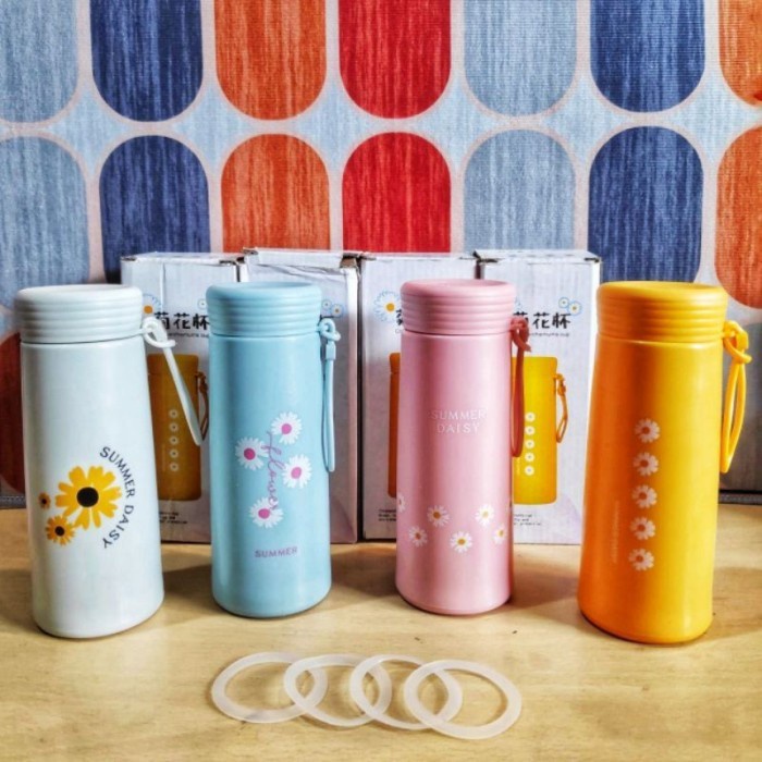 BELLA - BOTOL / TERMOS MINUM KACA DAISY SUMMER ADA STRAP DAN BOX