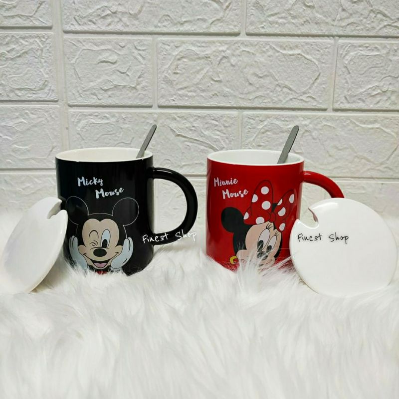 Gelas Keramik MICKEY MINNIE POOH JUMBO Mug Tutup Silikon Boneka Cangkir Anak Tempat Minum Water Cup