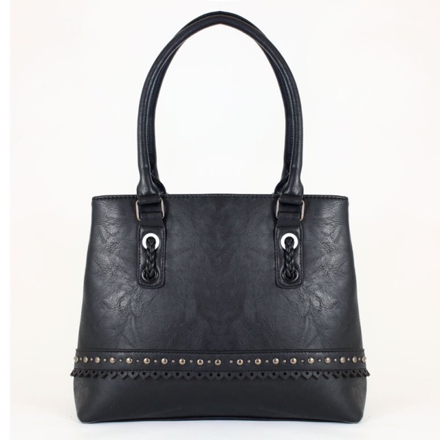 tas sandang pundak totebag hitam terdapat resleting belakang wanita pu