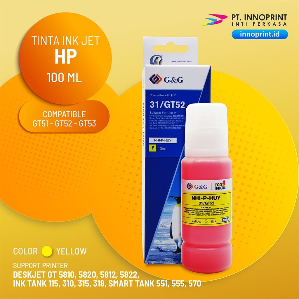 Tinta Printer HP G&amp;G Original/ Untuk HP GT51 GT52 GT53 HP Ink Tank 115/310/315/318/319 Deskjet GT 5810/5820/5812/5822