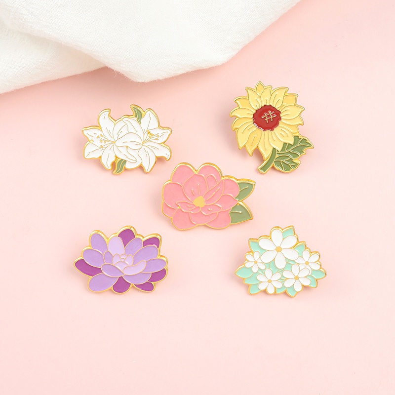 Pin / Bros Bunga Matahari / Lily / Lotus / Daisy / Peach Blossom 5 Model Untuk Aksesoris Wanita