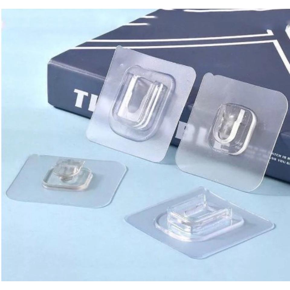 PS GANTUNGAN TEMPEL SOCKET HOOK TRANSPARAN 1 PASANG / GANTUNGAN PLUS MINUS DOUBLE TAPE SERBAGUNA / Gantungan Tempel Magic Hook Cadangan Stiker Lem Dinding Transparan Laci Pigura Jam Kamar Serbaguna