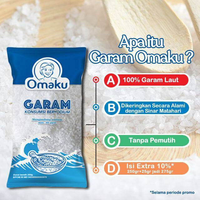 

Garam dapur omaku 100%garam laut garam masak