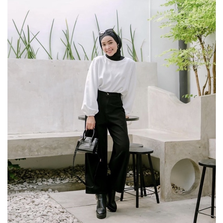 TRIVELA - Highwaist Loose Jeans Hitam / Kulot jeans hitam