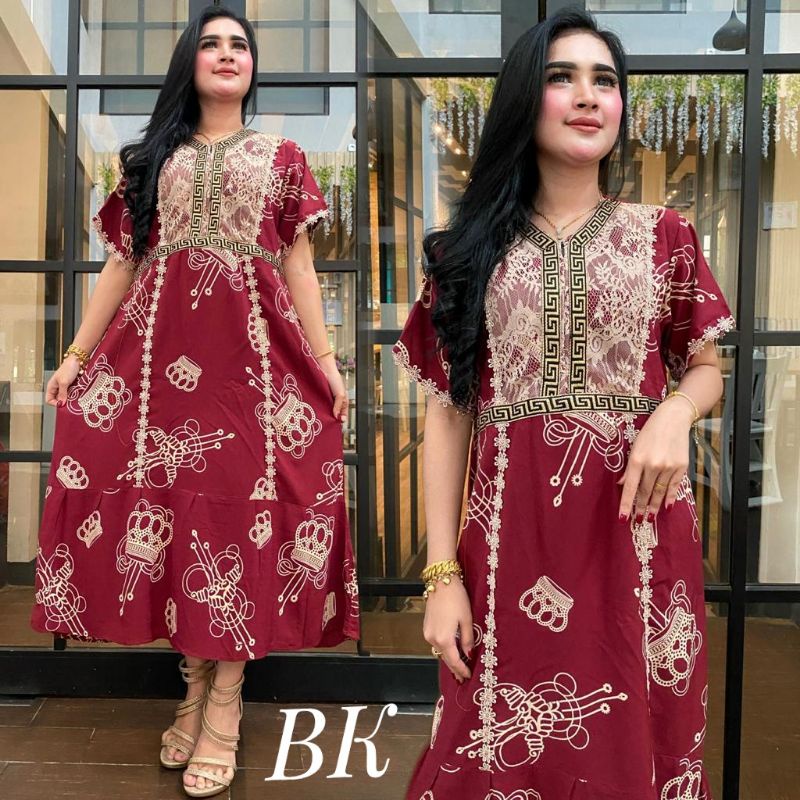 DASTER ARAB RENDA MOTIF BAMBU/DASTER BORKAT/DASTER RENDA REMPEL-Marun mahkota