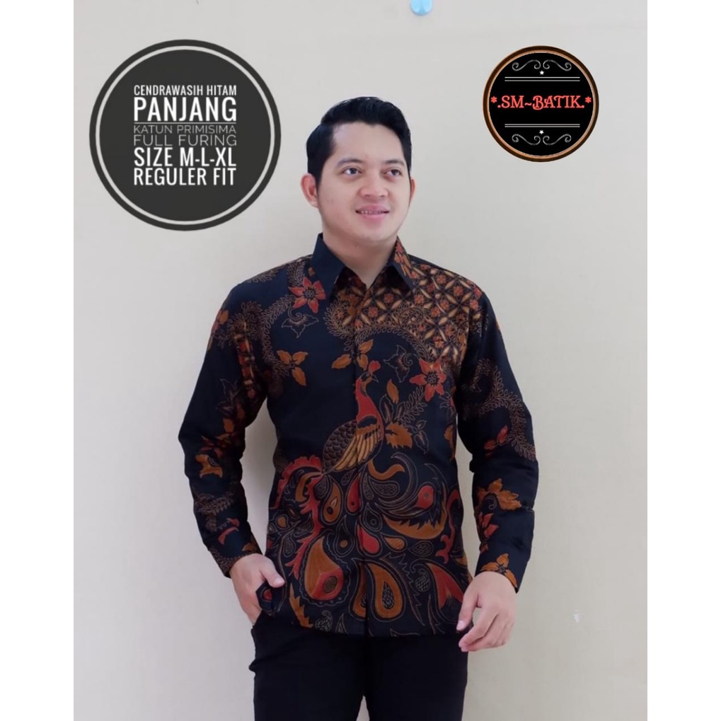 Batik pria lengan panjang HITAM modern  ORIGINAL BAJU PREMIUM KEKINIAN BATIK SOLO MURAH TERBARU