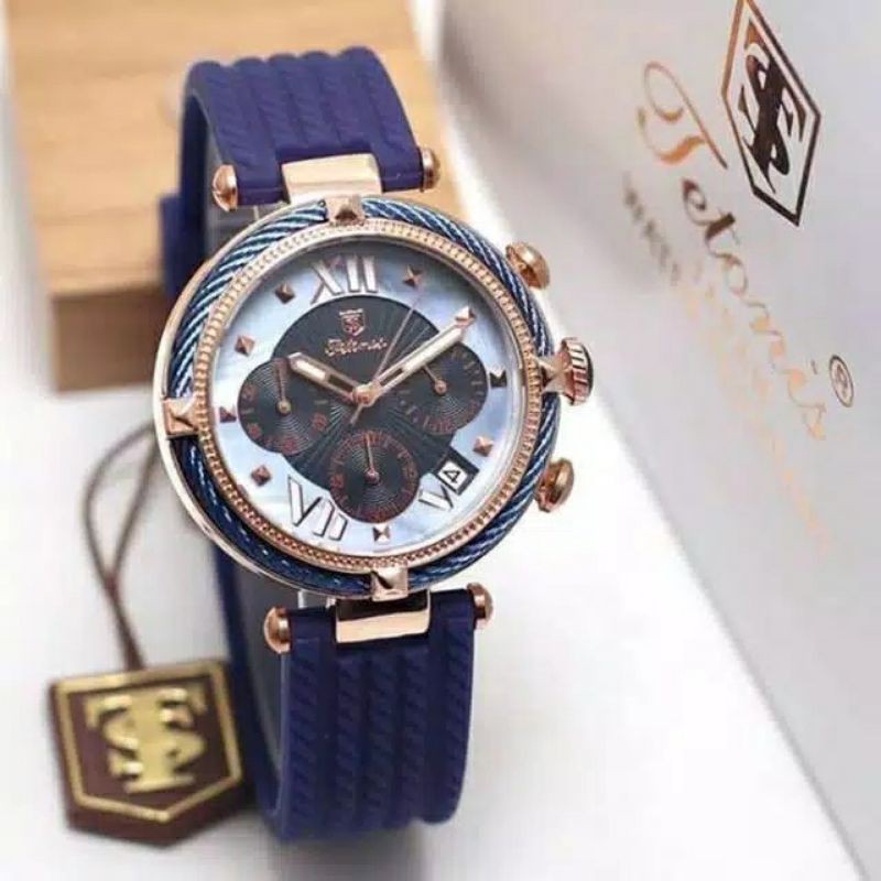 Jam Tangan Wanita Tetonis Original Crono Aktif Tali Rubber - Tetonis Tali Blue Original