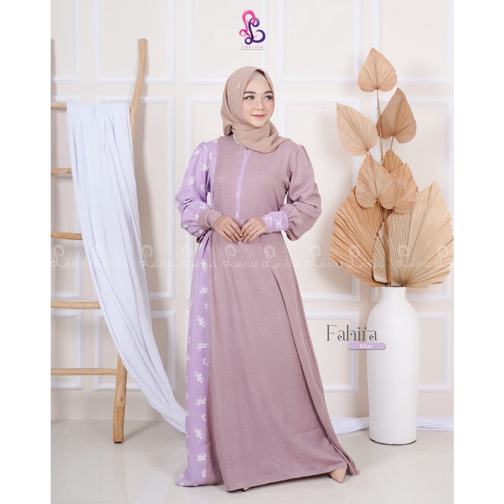 Linalivia Hijab - Dress Cotton Silk Motif Polka Gamis Fahira