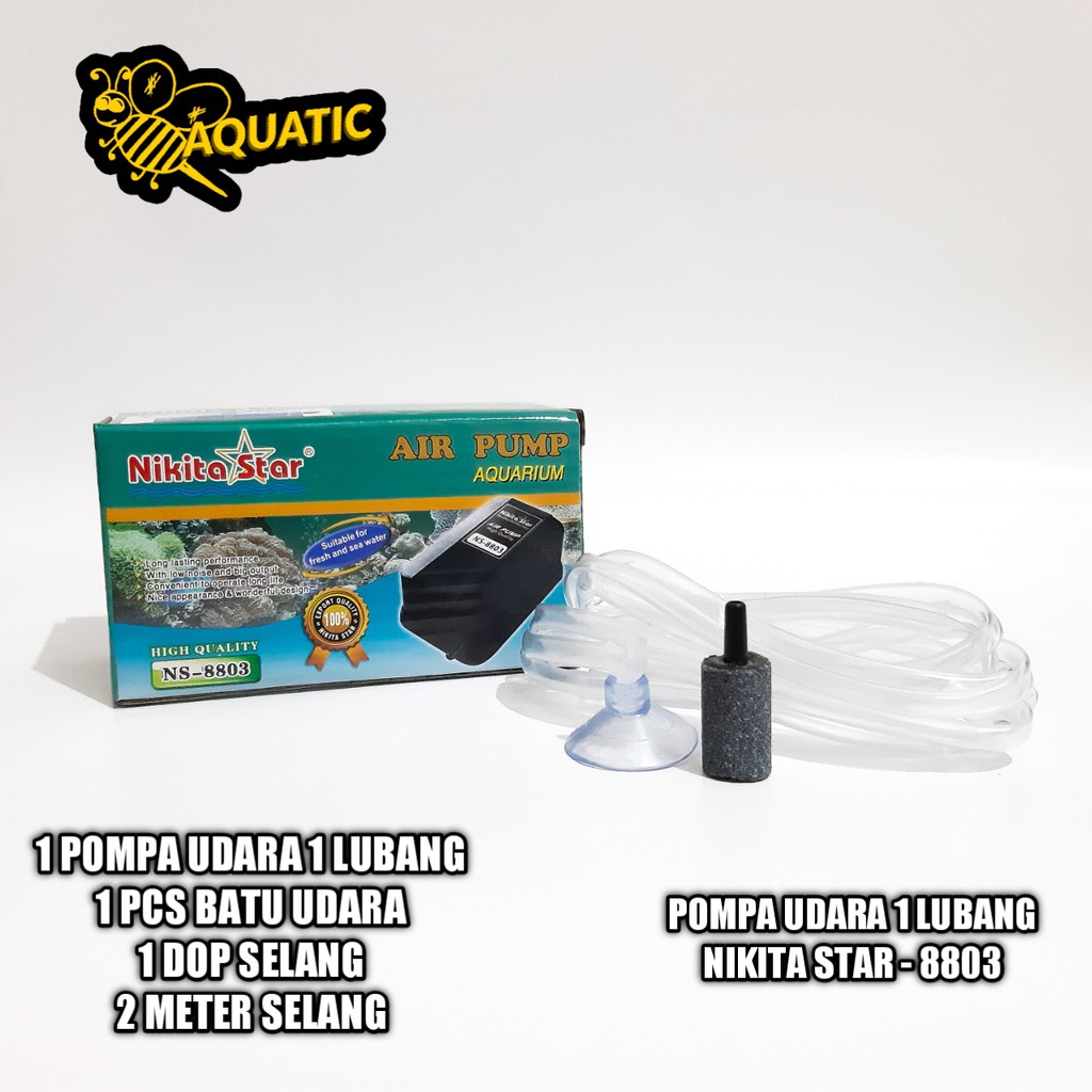PAKET LENGKAP Pompa Udara/ Aerator Aquarium 1 Lubang Nikita 8803 - Pompa Udara - Pompa Aquarium