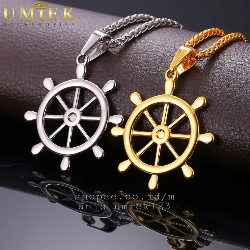 Kalung Pria Cowok Titanium Rantai Emas gold silver putih perak Rante liontin roda Rante asli laki la